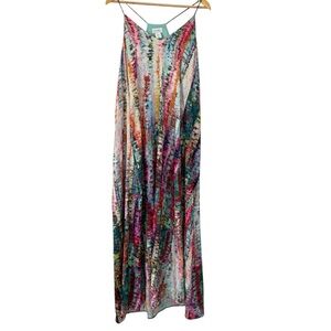 colorful maxi dress w/built in bra & pockets